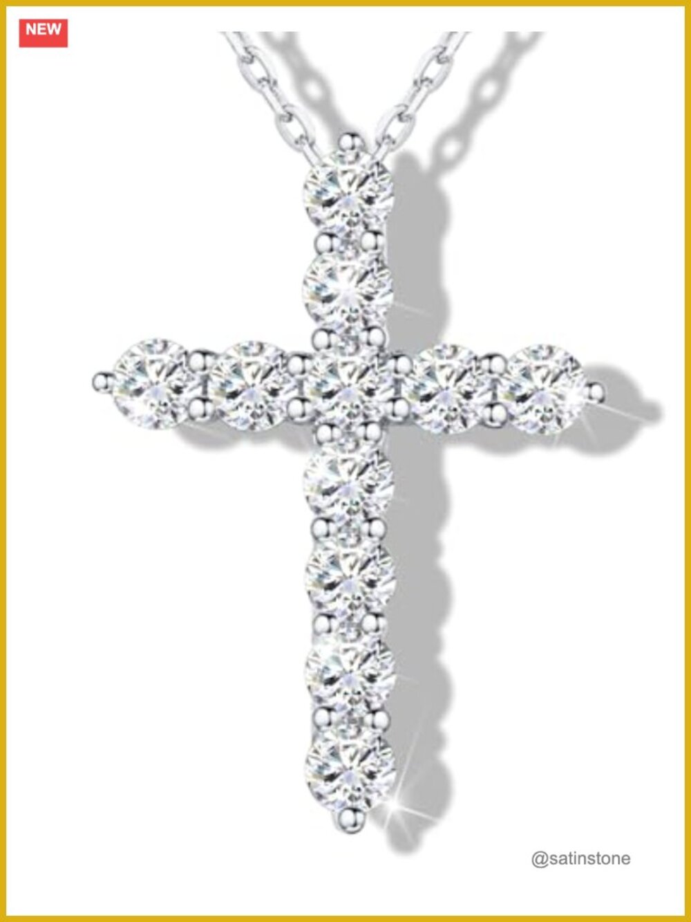 Moissanite Cross Necklace S925 Sterling Silver Pendant 18K White Gold Plated